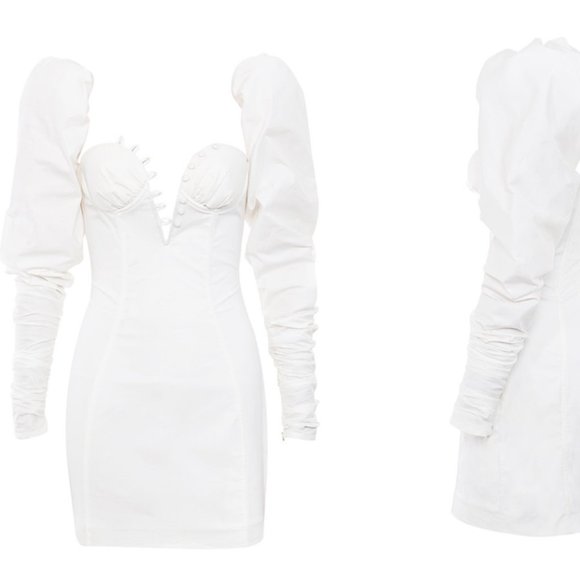 RARE HOUSE OF CB 'Liberte' White Mutton Sleeve Button Dress NWOT - Picture 13 of 13